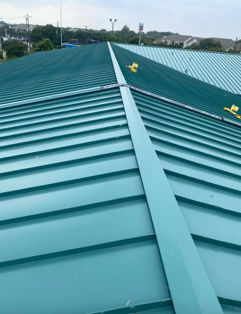 Green commercial metal roof ridge and valley for Metal Roof Repair in Palmetto Bay